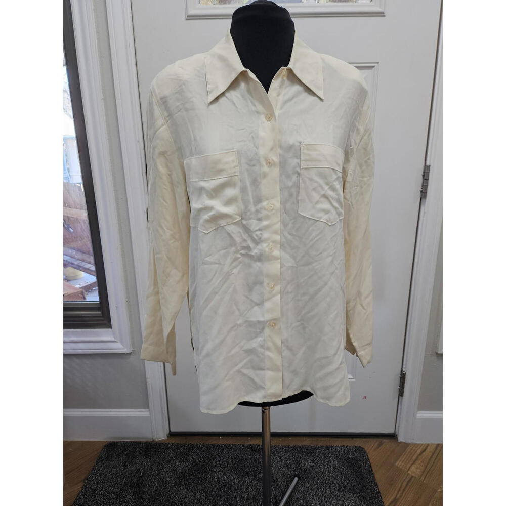 Jones NY Vtg Silk Button Shirt 10 Women Cream Collar Long Sleeve